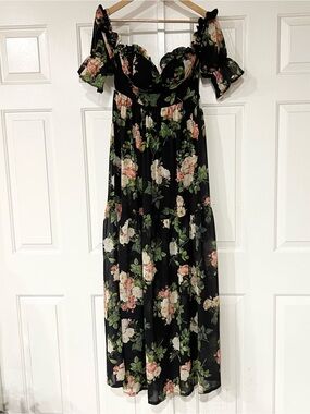 The Sang | Floral Puff Sleeve Short Sleeve Formal Maxi Dress